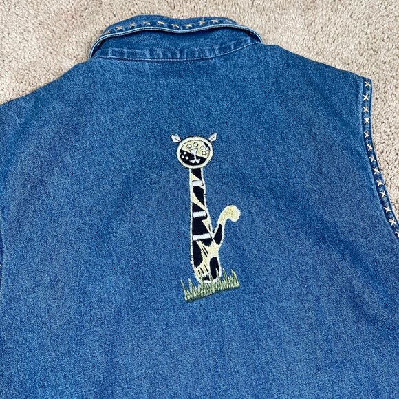 Life Style Vest Woman XL Denim Cat Lady Embroidered Appliqué Wacky Fun Funky Art - Picture 10 of 10